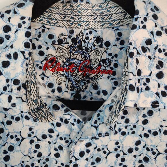 ROBERT GRAHAM Skull Print Button-Down Small Men's Short Sleeve Casual Shirt Top - Picture 5 of 7